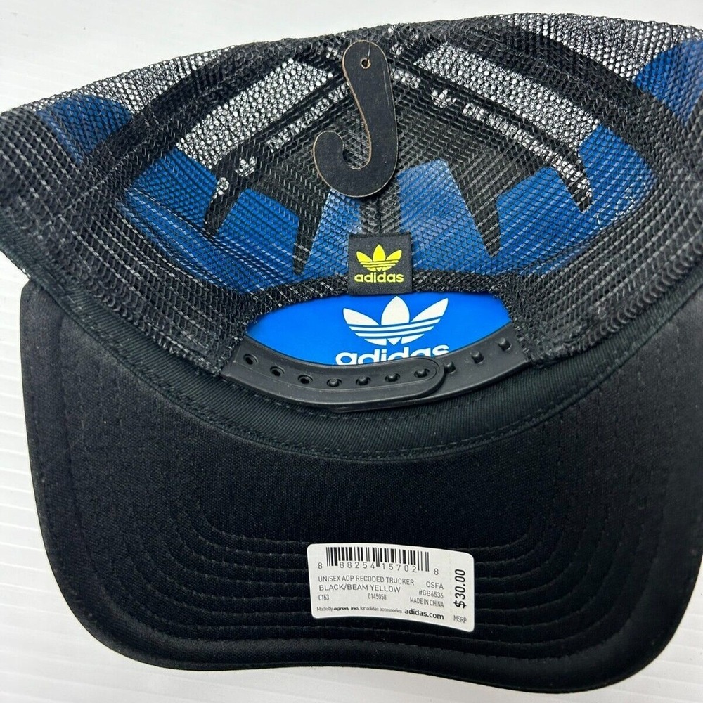 Adidas 3 Stripe Life Recoded Beam Trucker Mesh Cap Hat Black/Yellow Adjustable - Picture 5 of 6